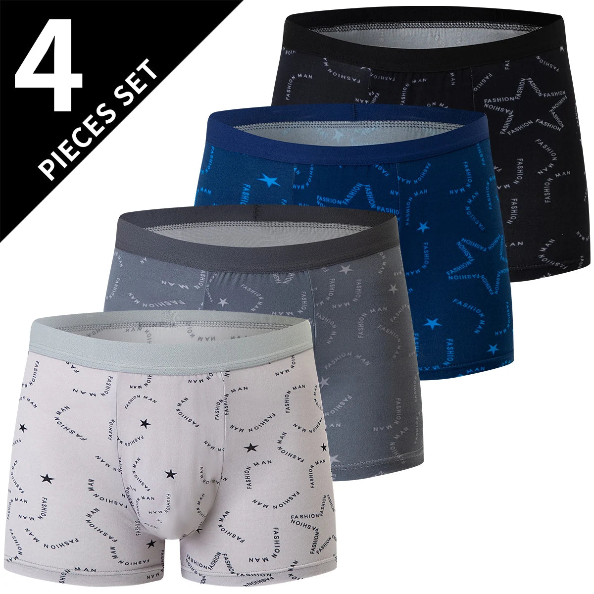 4 Pack Europe and America Size MEN'S FASHION Sexy Boxer Underwear Antibacterial Breathable plus Size