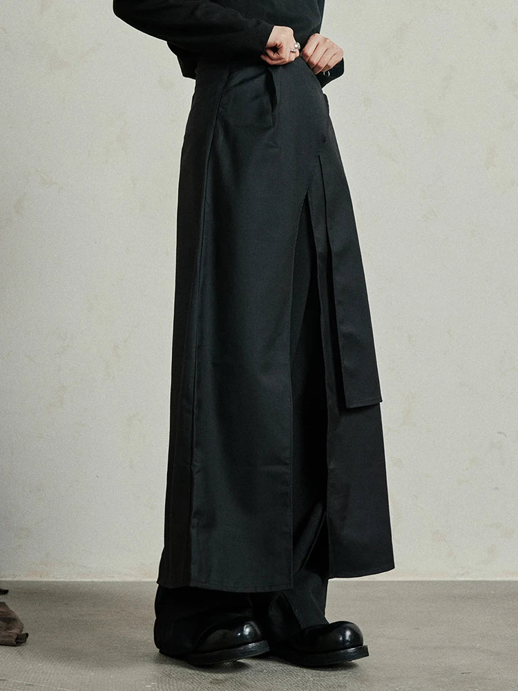 High Waist Black Irregular Slit Hem Layers Spliced Long Half-body Skirt