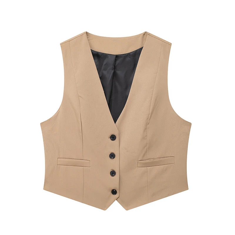 Women's Fashion Solid Single Breasted Waistcoats Vest Vintage Sleeveless Jackets Female Chic Lady Tank Tops