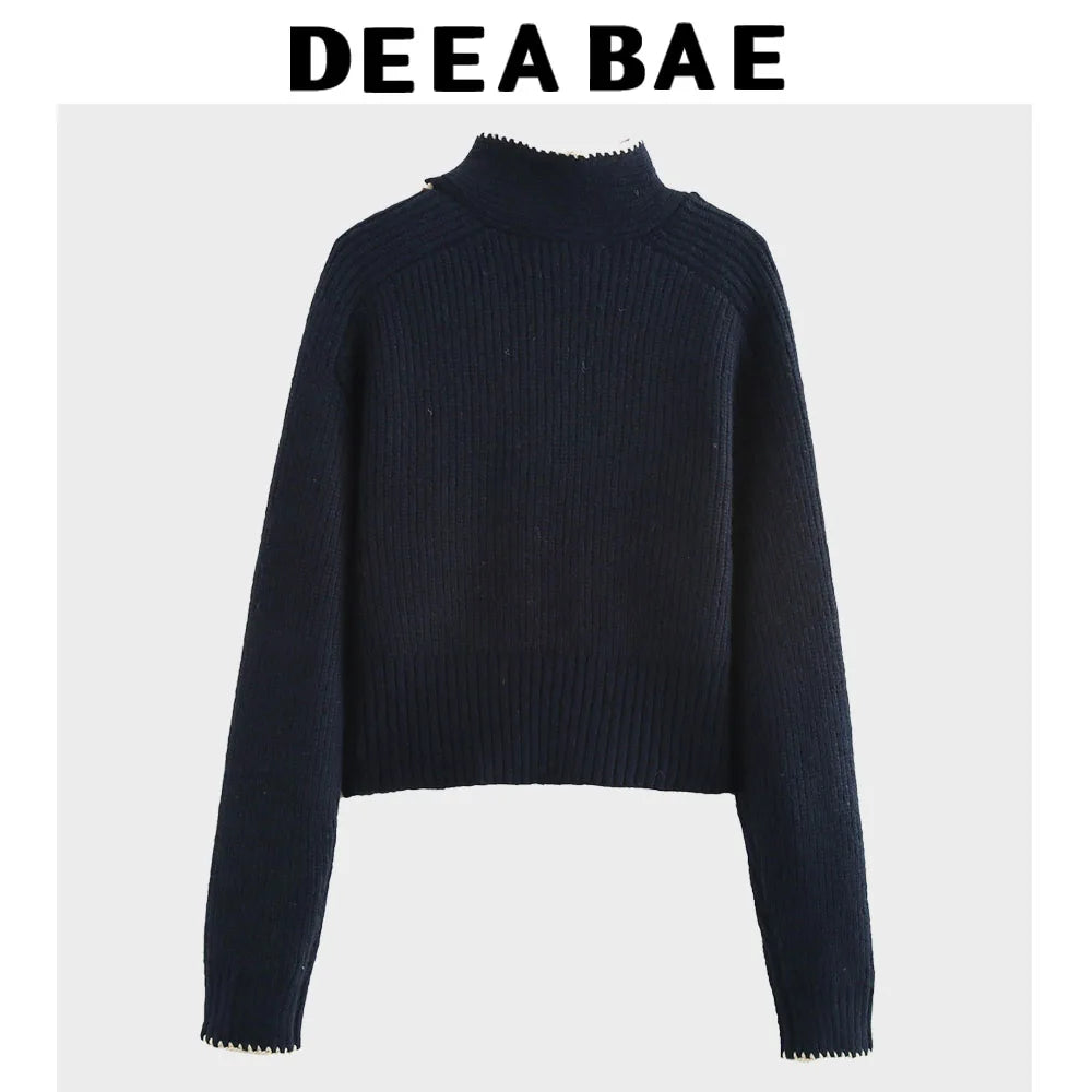 Winter Clothes Women Pullovers Sweet Bow Decoration Color Matching Long Sleeve Sweater