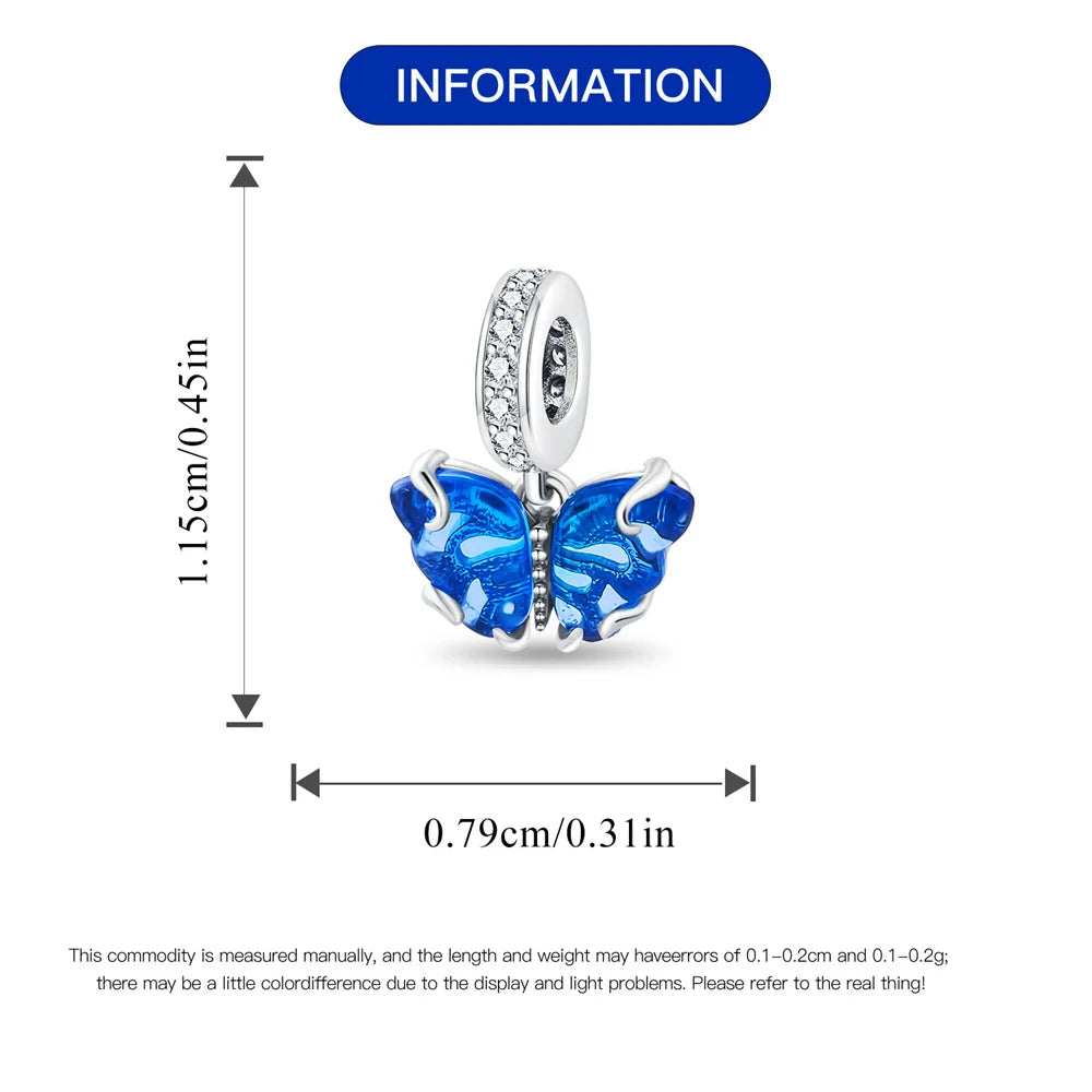 925 Sterling Silver Blue Ocean Butterfly Pendant  Fit Pandora Original Bracelet Charms