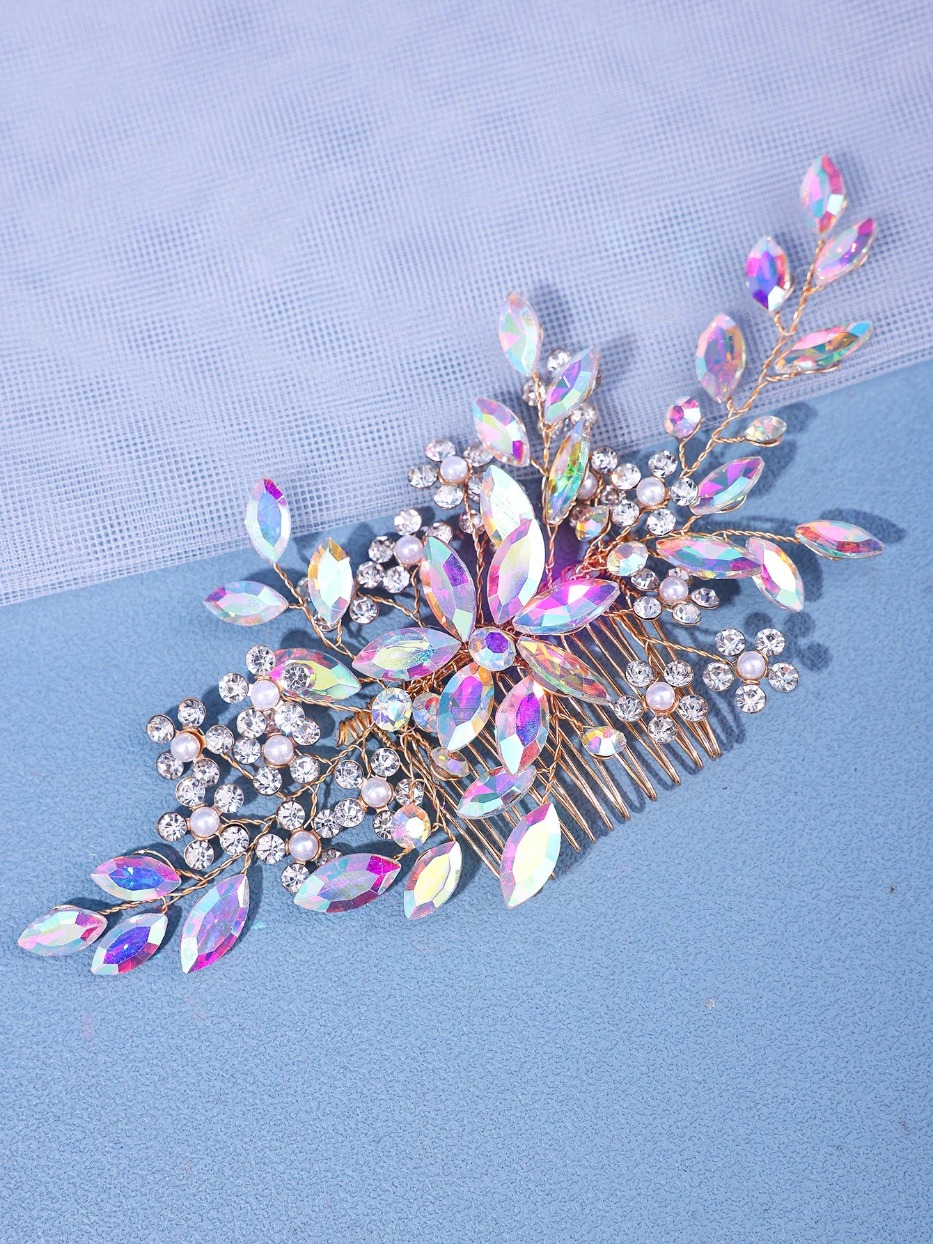 Women's Crystal Pearl Hair Comb Rhinestone Flower Leaf Hairpin Bridal Wedding Headband Jewelry Comb Pin Accessory