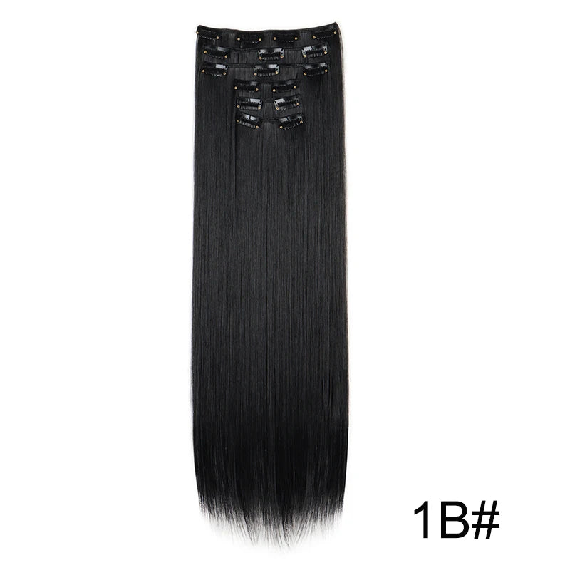 Synthetic 24Inch 16 Clips in Hair Extensions Long Straight Hairstyle Hairpieces Heat Resistant False Hair Daily Use