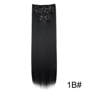 Synthetic 24Inch 16 Clips in Hair Extensions Long Straight Hairstyle Hairpieces Heat Resistant False Hair Daily Use