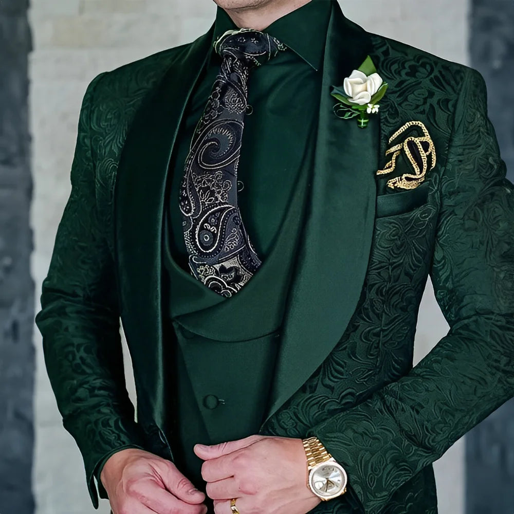 Jacquard Men's 3-piece Suit Set Formal Party Dress Groom's Tuxedo High Quality Elegant Men's Customized Outfit