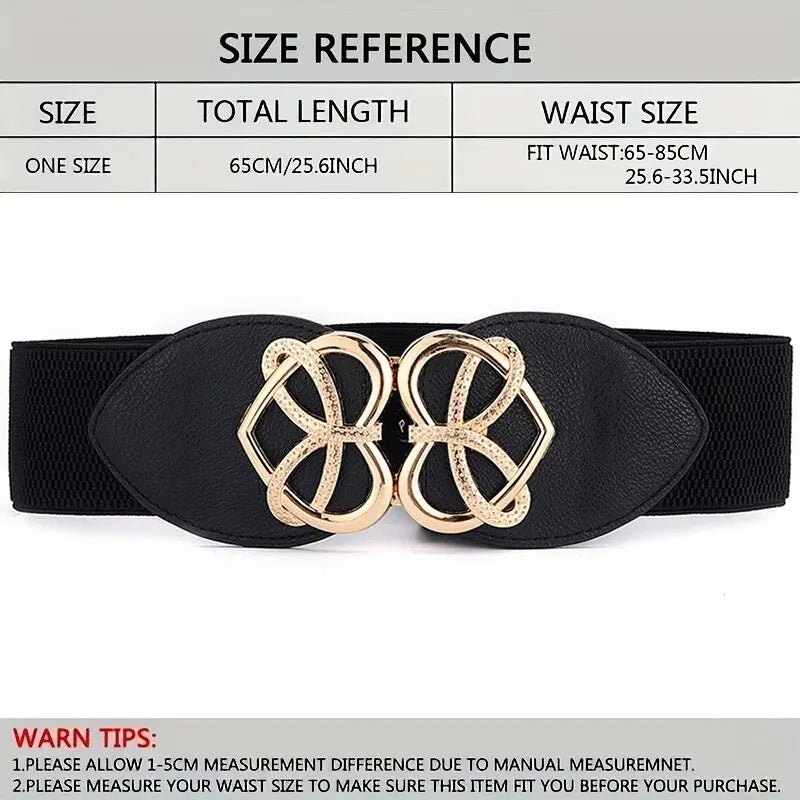 Women's Waist Cover Fashionable Golden Buckle Elastic Waist Closure With Double Hook Buckle Wide Belt