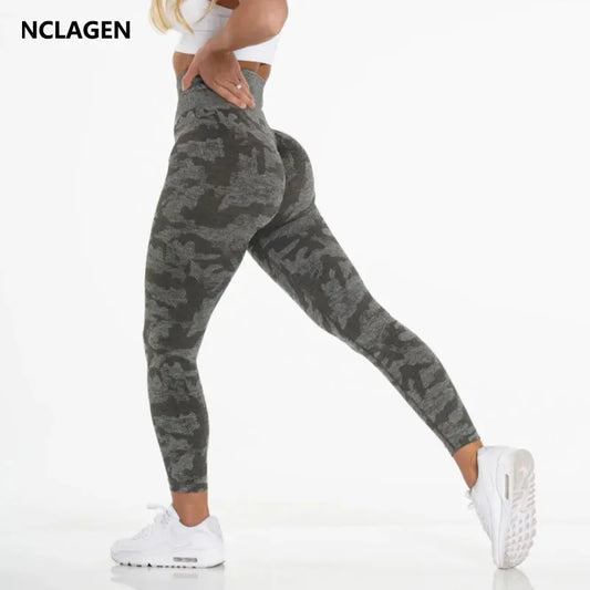 Camo Seamless Leggings Sports High Waist Hip Lifting Tummy Control GYM Fitness Elastic Yoga