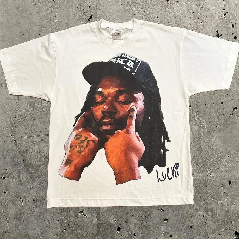 Men's T-Shirt Retro Trend Portrait Print Short Sleeve T-Shirt Y2k Gothic  Hip Hop Couple Casual Loose T Shirt Summer Top