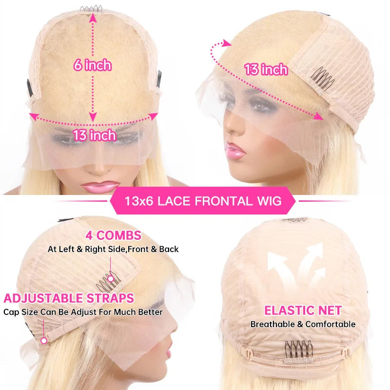 613 Full Lace Wig Straight Blonde 360 Full Lace Human Hair Wig  Brazilian Transparent 13x6 Lace Front