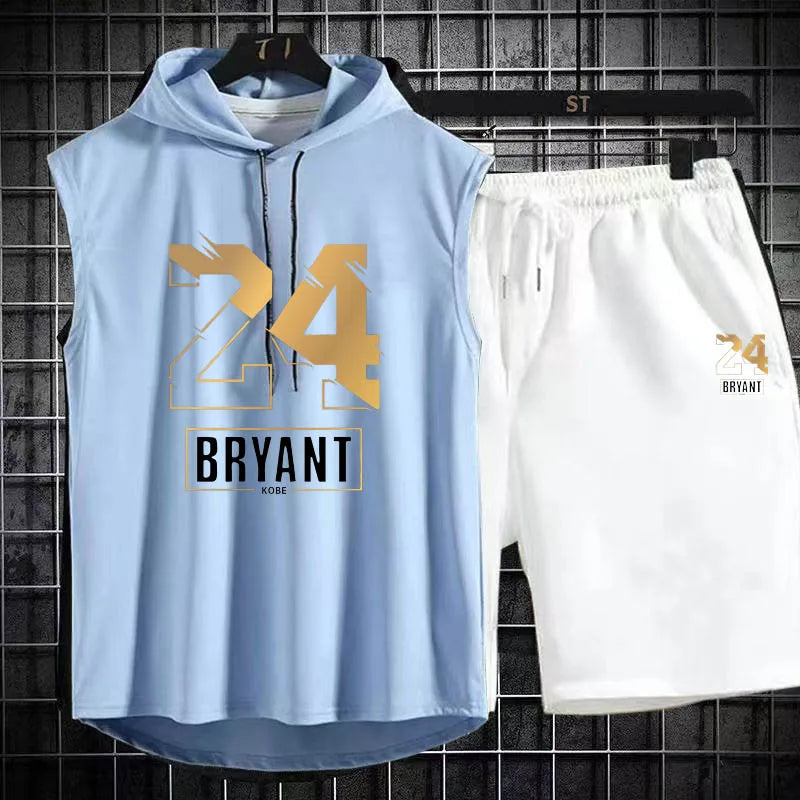 Men's Two Piece Set Casual Sleeveless T-Shirt and Shorts Set Men's Sports Suit Fashion Short Sleeve Tracksuit Hooded T-shirt suit
