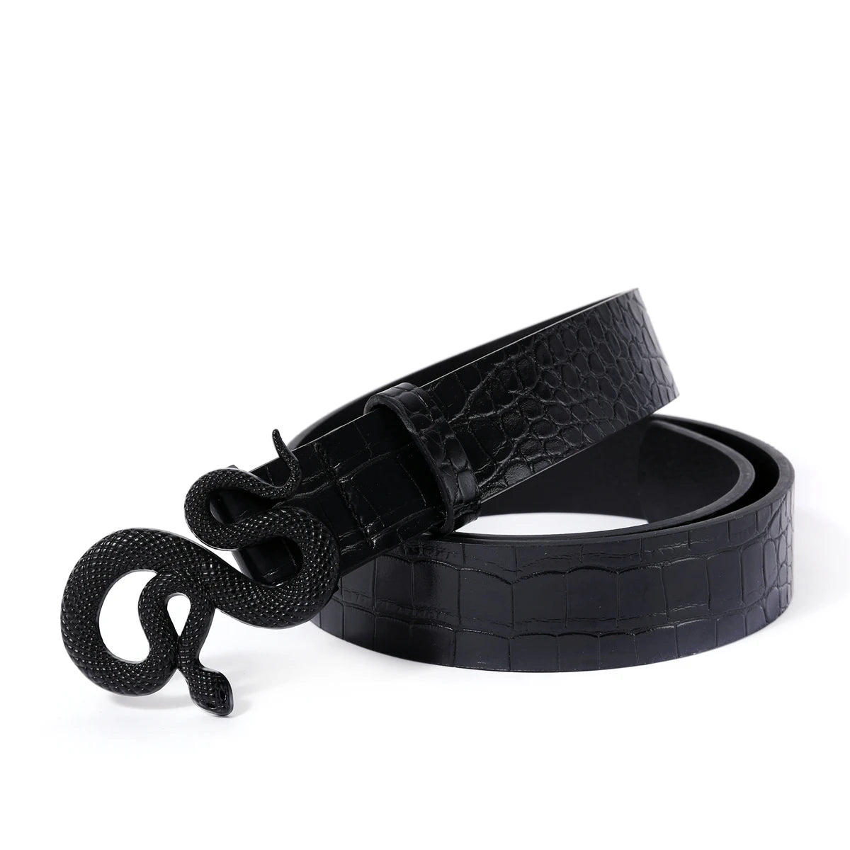 Fashion Snake Belt Buckle with PU Leather Belt for Women Dress Designer Western Vintage Style Black Belts
