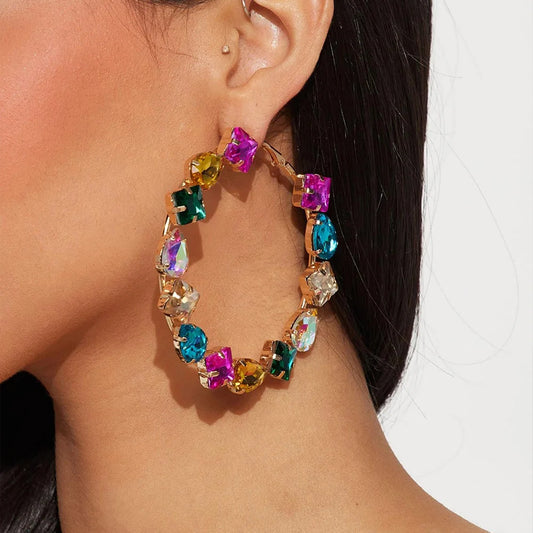 Colorful Geometric Hoop Earrings Piercing Jewelry  Fashion  Rhinestone Statement Earrings