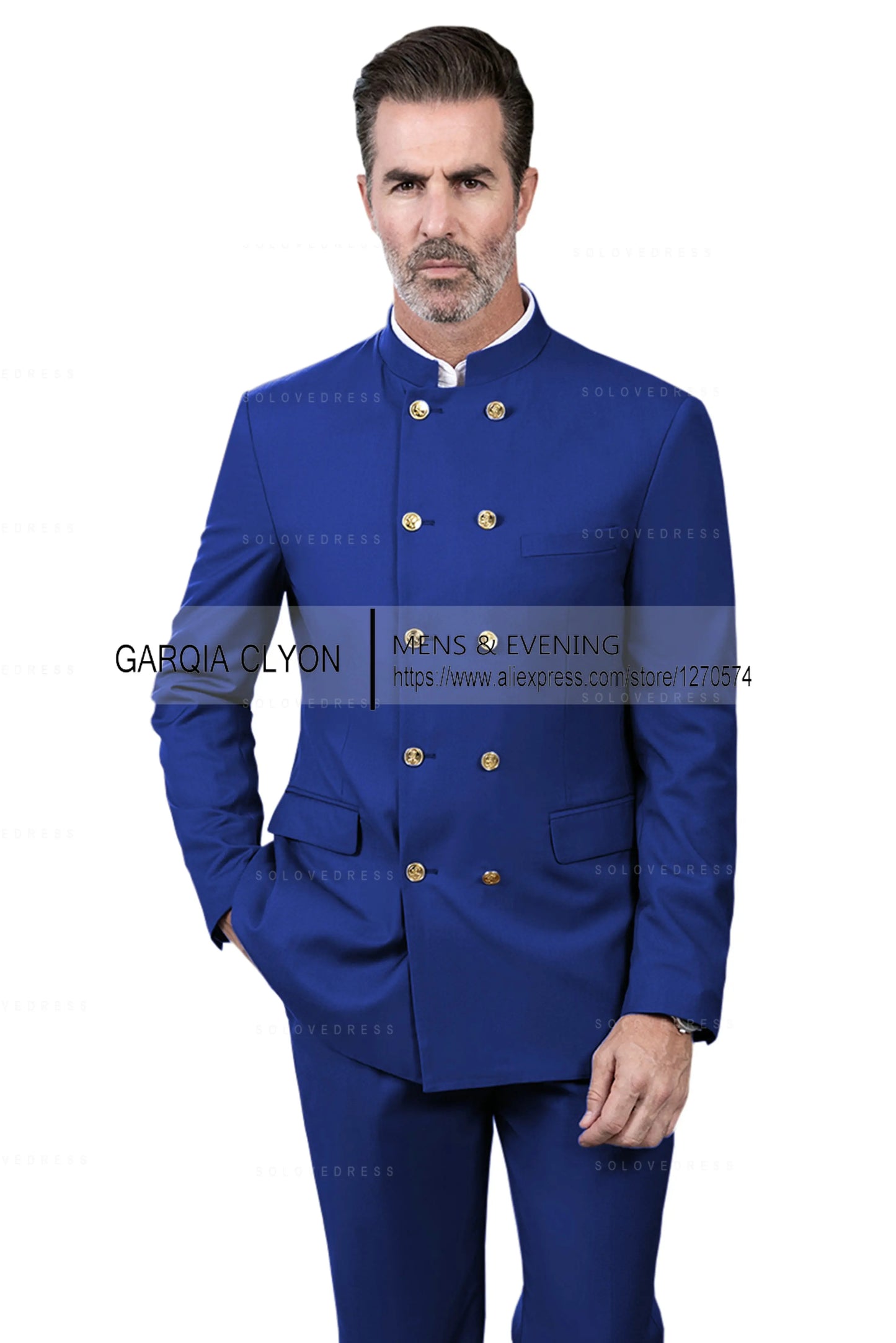 2 Piece Stand Collar Double-Breasted Chinese Style  Men's Suits With 3 Real Pocket Wedding SuitsTailored Fit (Blazer+Pants)