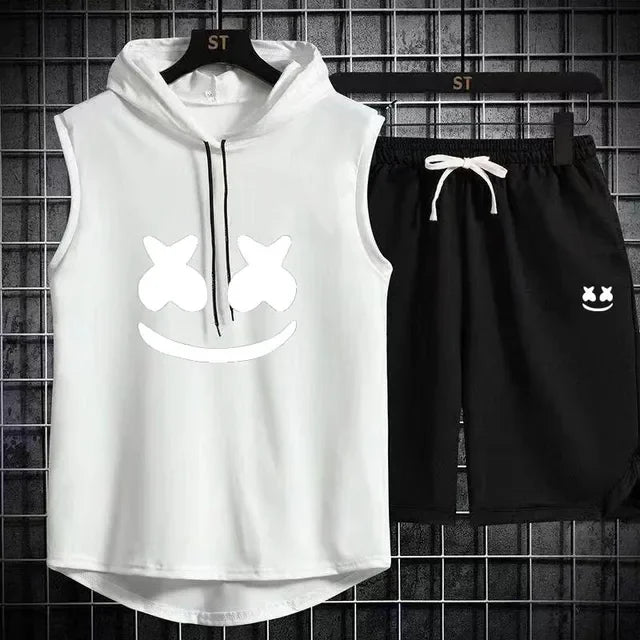 Brand Summer Men's Two Piece Set Casual T-Shirt and Shorts Set Men's Sports Suit Fashion Short Sleeve Tracksuit Hooded T-shirt