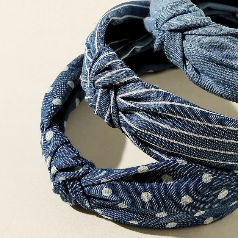 1/3pcs Knotted Print Denim Cloth Headband for Women Girls  Face Wash Hair Hoop Simple Denim Headpiece