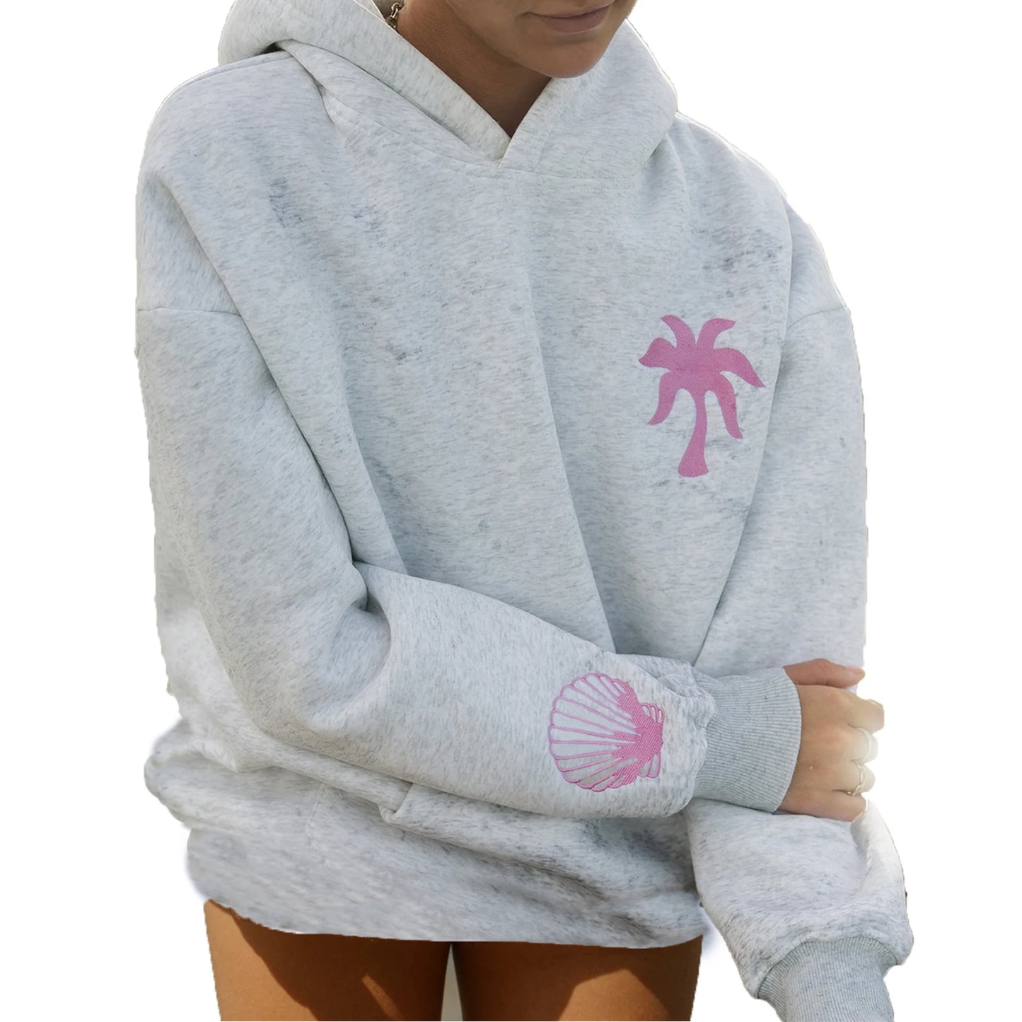 Preppy Embroidery Hibiscus Print Hoodies  Long Sleeve Oversized Graphic Pullover Sweatshirt