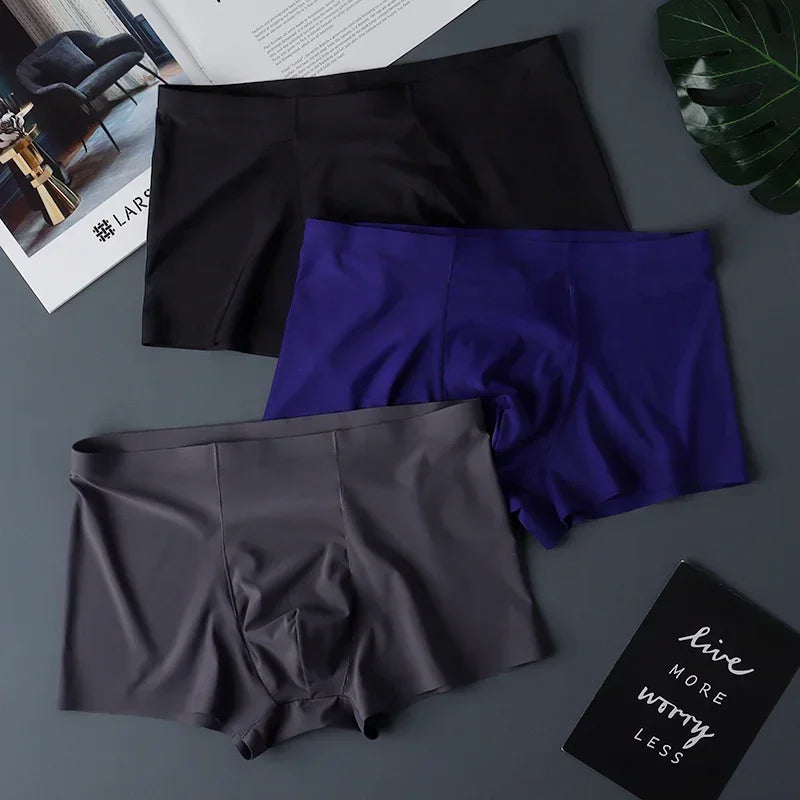 3PCS High Quality Men's Ice Silk Underwear Summer Thin Breathable Seamless Panties Sexy Male Underpants Plus Size