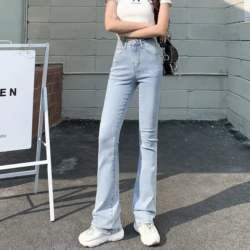 Flared  High Waist Denim Trousers