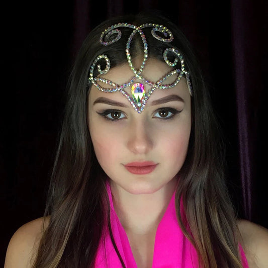 Forehead Chain Headpiece Water Drop Rhinestone Hair Chain Handmade