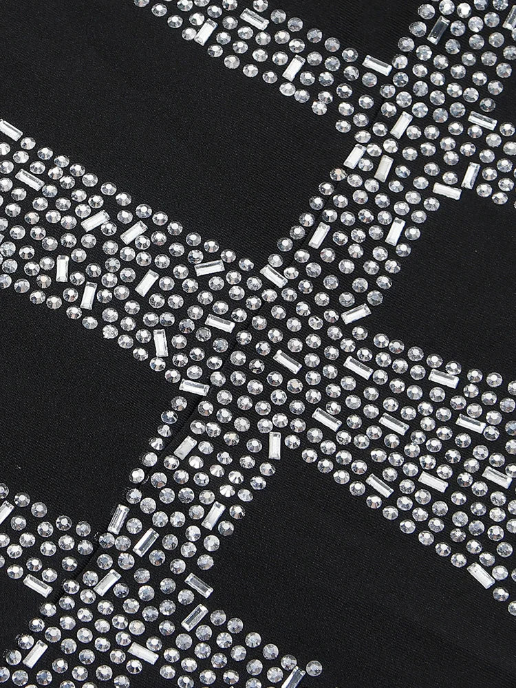 Sparkle Black Rhinestone Bodycon Mini Dress Mesh Sleeve Sequins