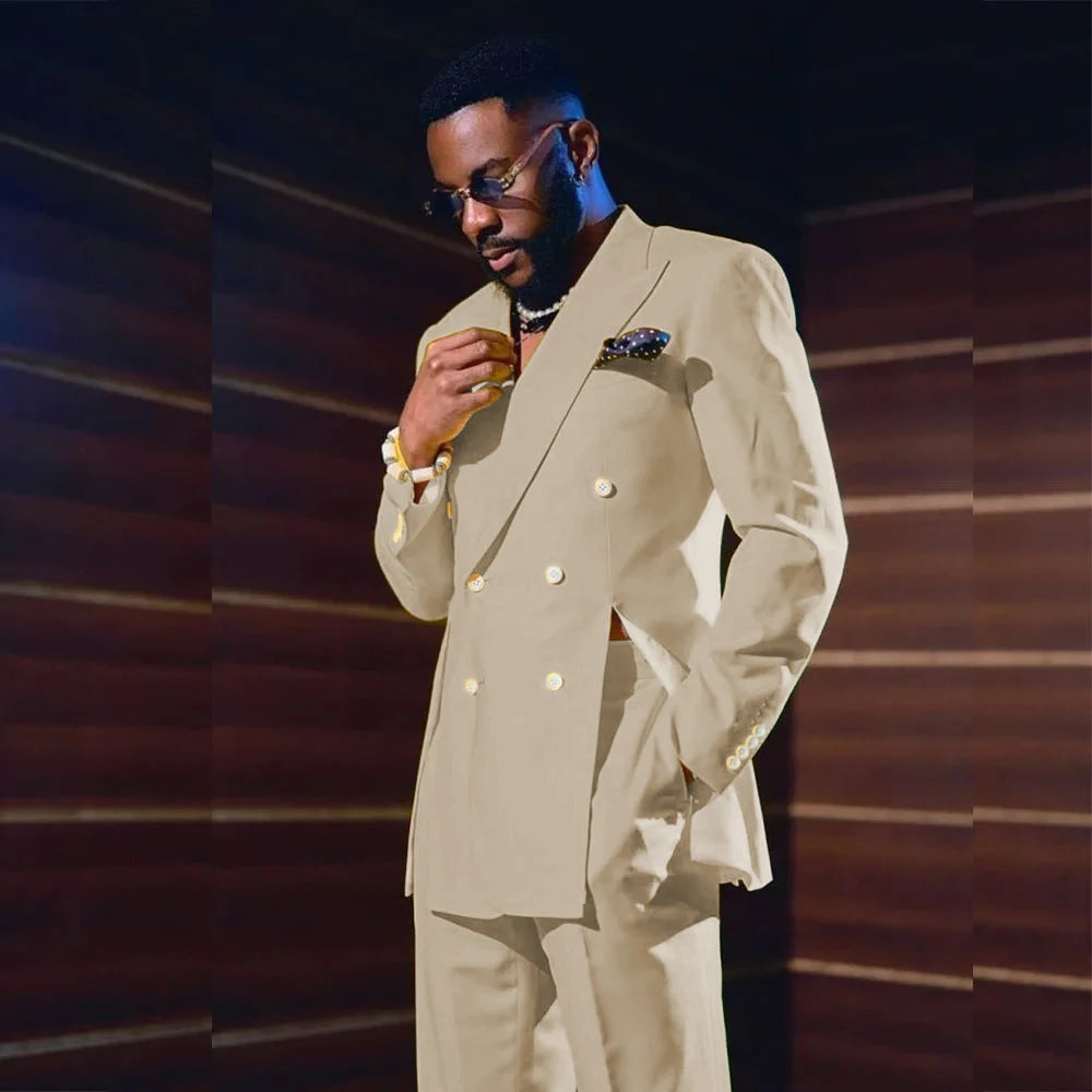 Fashion Men's Suits Special Style Double Breasted Peaked Lapel Luxury Blazer 2 Piece Jacket Pants Chic Blazer Customized