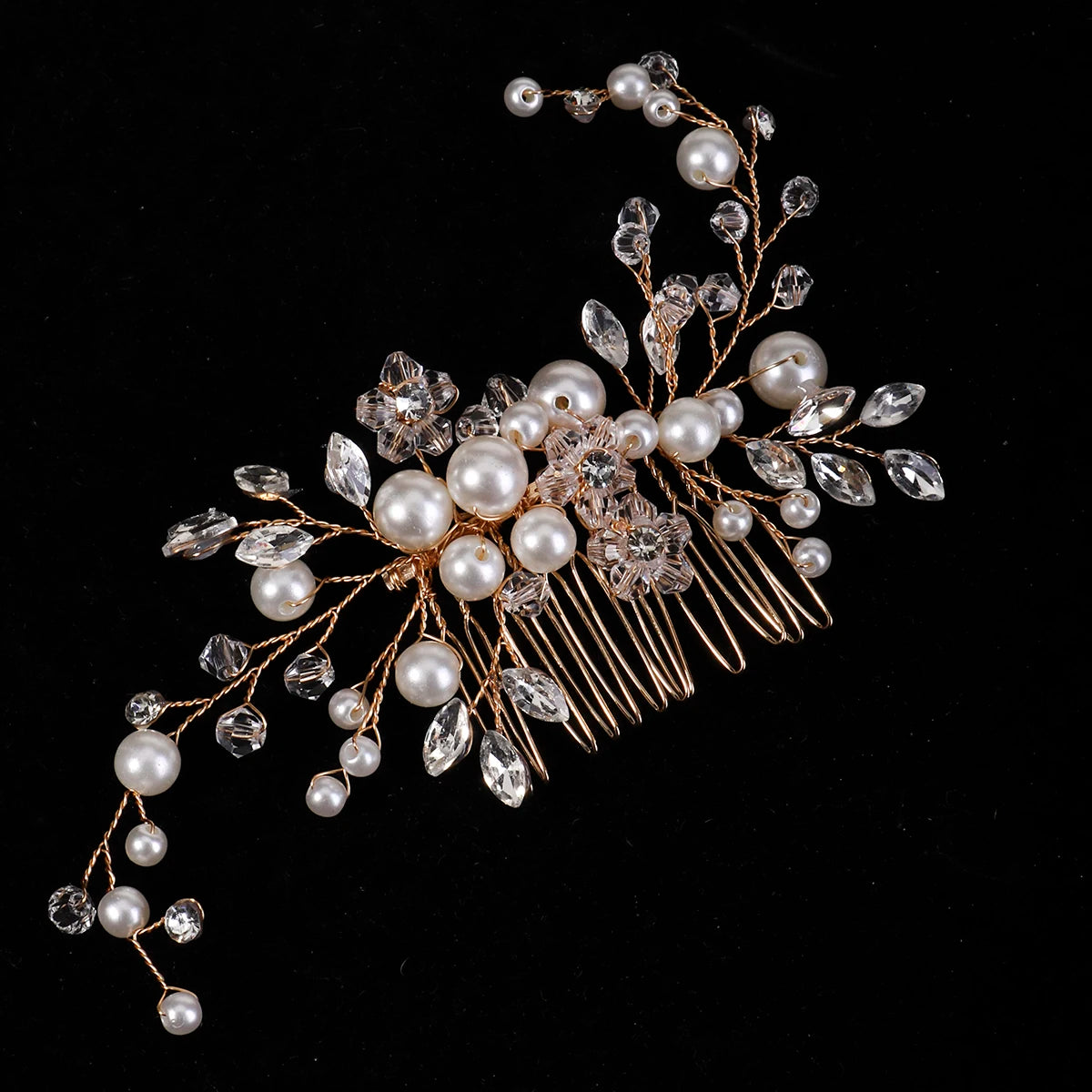 Golden Luxury Pearl Hair Comb Classic Jewelry Crystal Side Bangs Hair Clip For Women Elegant Headpieces