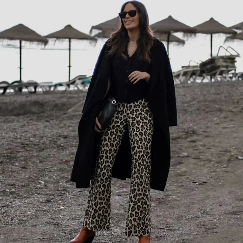 Vintage Leopard Pants Women High Waist Animal Print Baggy Pants Woman Streetwear Summer Wide Pants Retro Women's Trousers