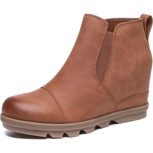 Wedge Ankle Boots Comfort Slip-On Waterproof Leather