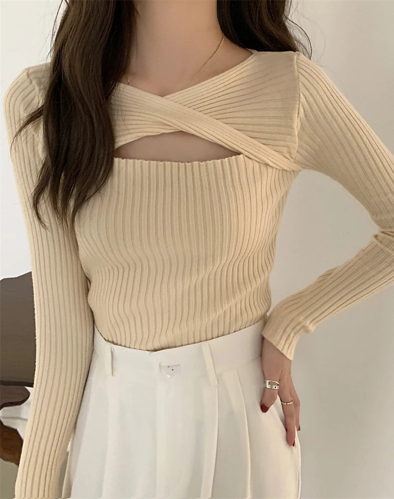 Women Sweater Chic Cashmere Pullovers Women Long-sleeved Knitted Streetwear Jumpers Solid Sweater