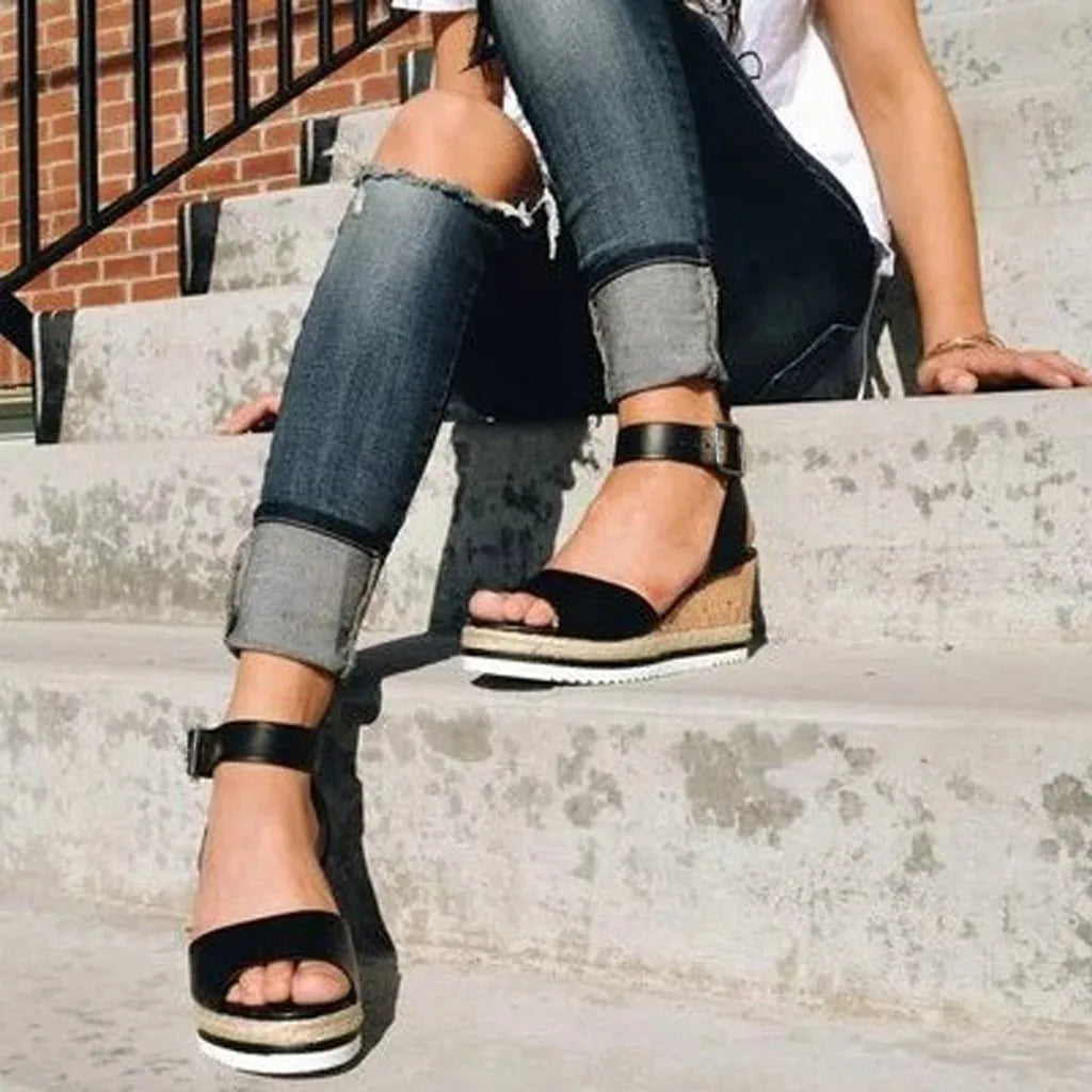 Slip On Shoes For Women Sandals Wedges Sandals Retro Roman Women's Ladies Women's  Shoes Straps Dress Heeled Sandals