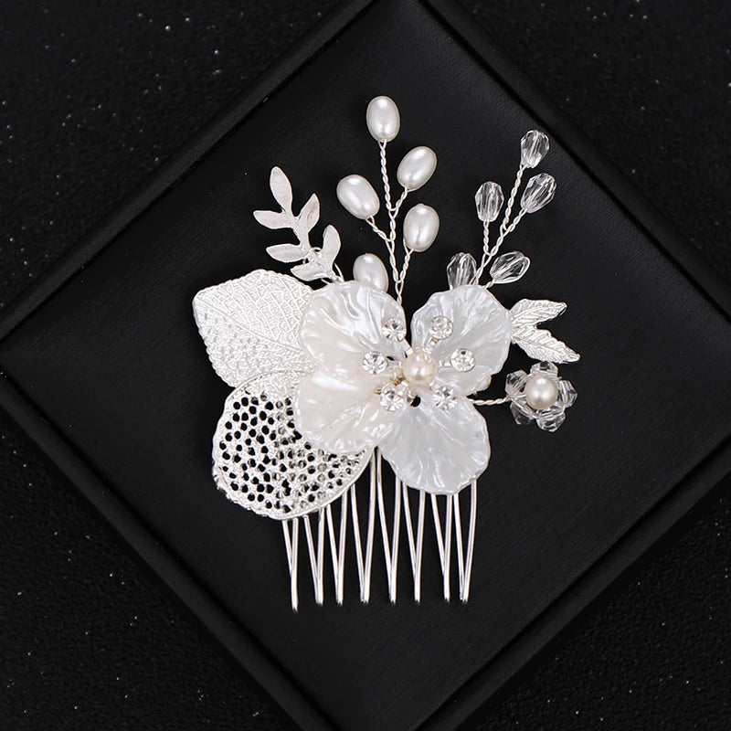 Gold Or Silver Pearl Flower Leaf Crystal Hair Comb Pin Band  For Women Wedding Bridal Hair Accessories Jewelry Comb Gift