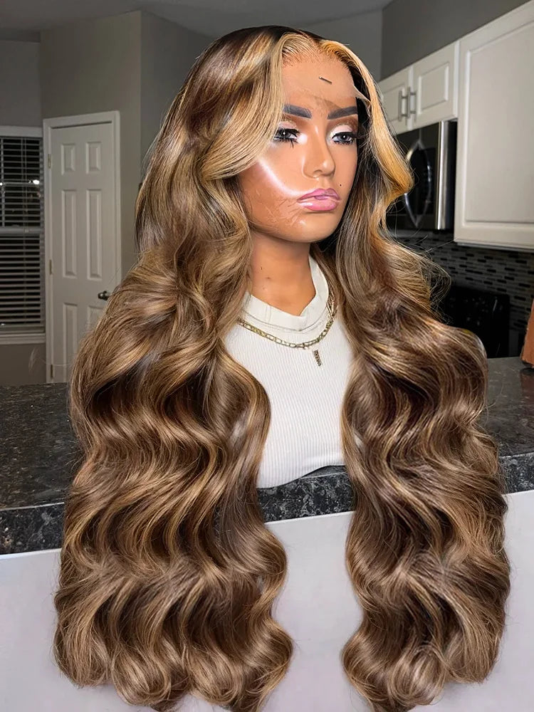30 40 Inch 4/27 Highlight Ombre Blonde Body Wave 13x4 Lace Front Wig 13x6 HD Transparent Lace Frontal Human Hair Wig