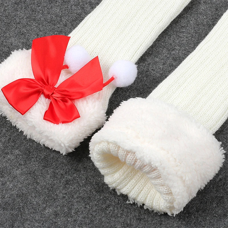 Winter Knit Leg Warmers with Faux Fur Trim and Button Detail Cozy Knee High Boot Socks Cable Knit Leggings