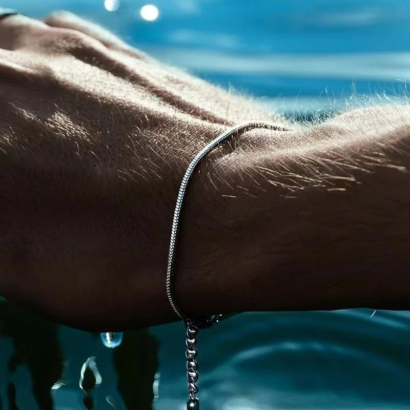 Simple MEN Stainless Steel Square Snake Bone Chain Bracelet Hip-Hop Jewelry Trendy Party Accessories