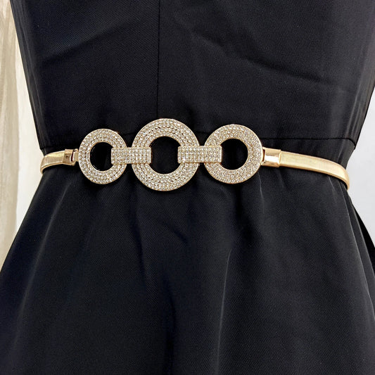 Fashion Elastic Gold Chain Belt Rhinestone Designer Belts For Women High Quality Luxury Brand Stretch Waistband