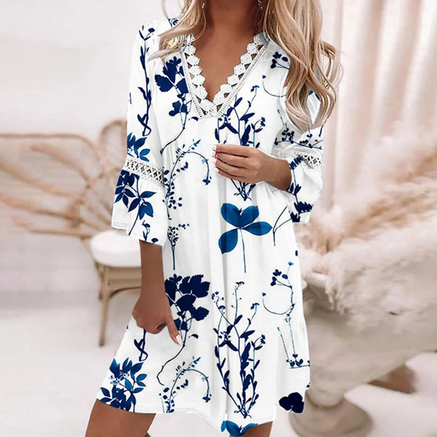 Bohemian Style Dress Soft Comfortable Deep V Dress