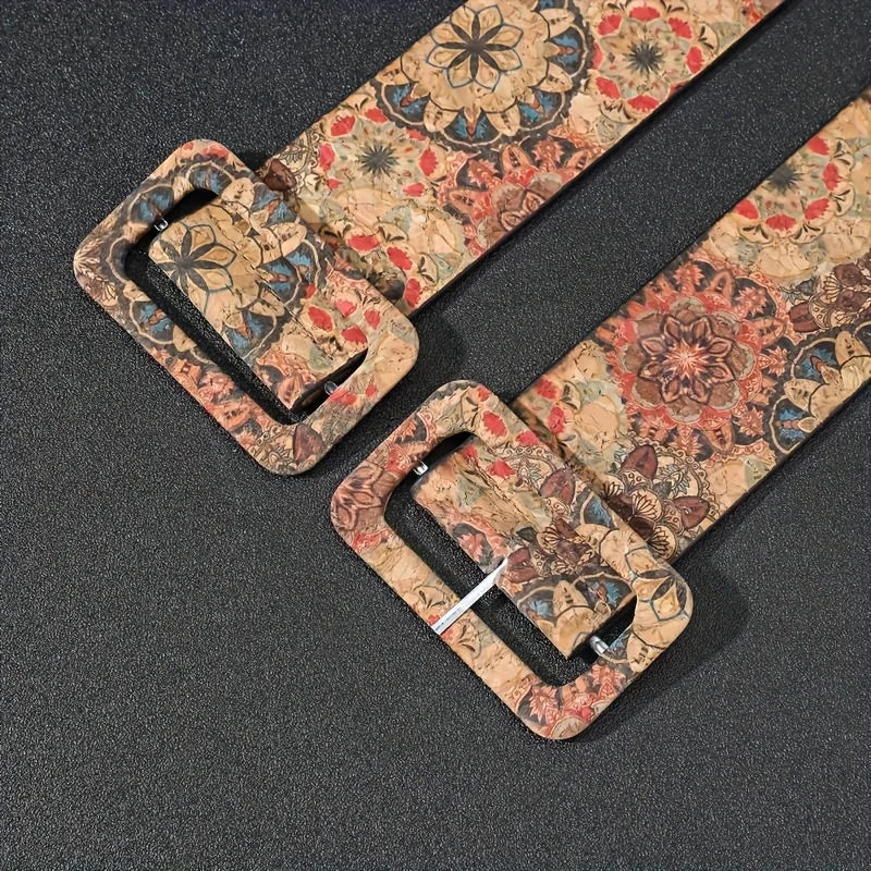 Bohemian style flower multi-color belt splicing color pu belt full cover pin buckle versatile jeans accessories belt
