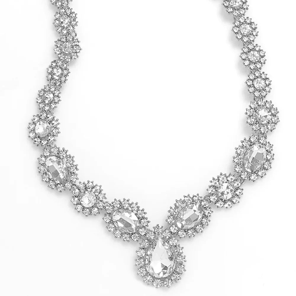 Luxury Round Crystal Exaggerated Necklace Earrings Set