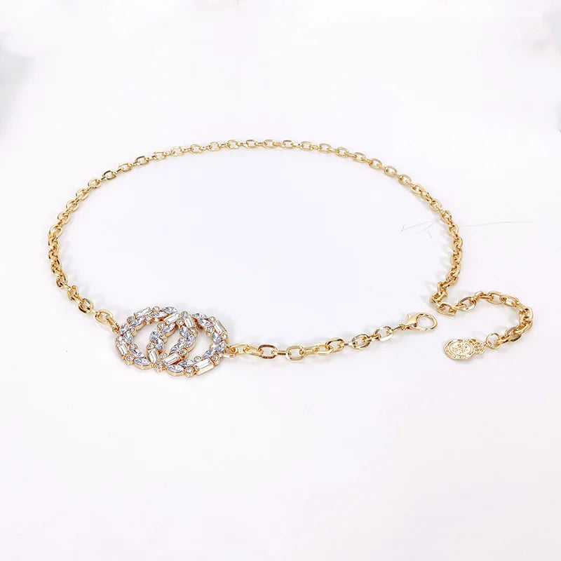 Designer Rhinestone Gold Circle Waist Chain Belt Female High-end Luxury Brands  Belts For Women Silver Waistband