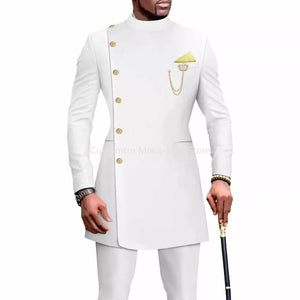 Men's Suits Blazers African Style Clothes for Men Suit 2 Piece Jacket Pants Traditional Wedding Slim Fit Solid Color Festival Party