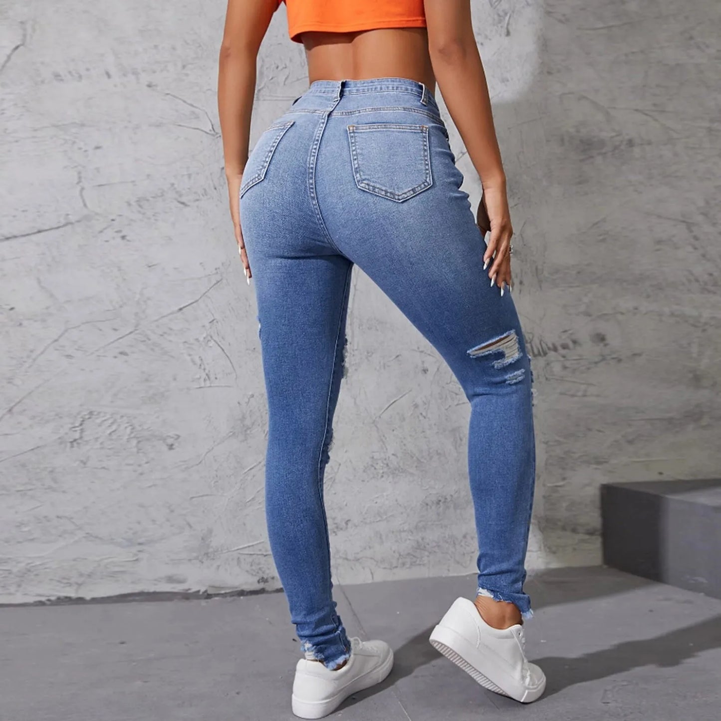 Women's Hole Jeans Ripped Skinny Jeans Pants For Women  Jeans High Waist Denim Pants Trousers