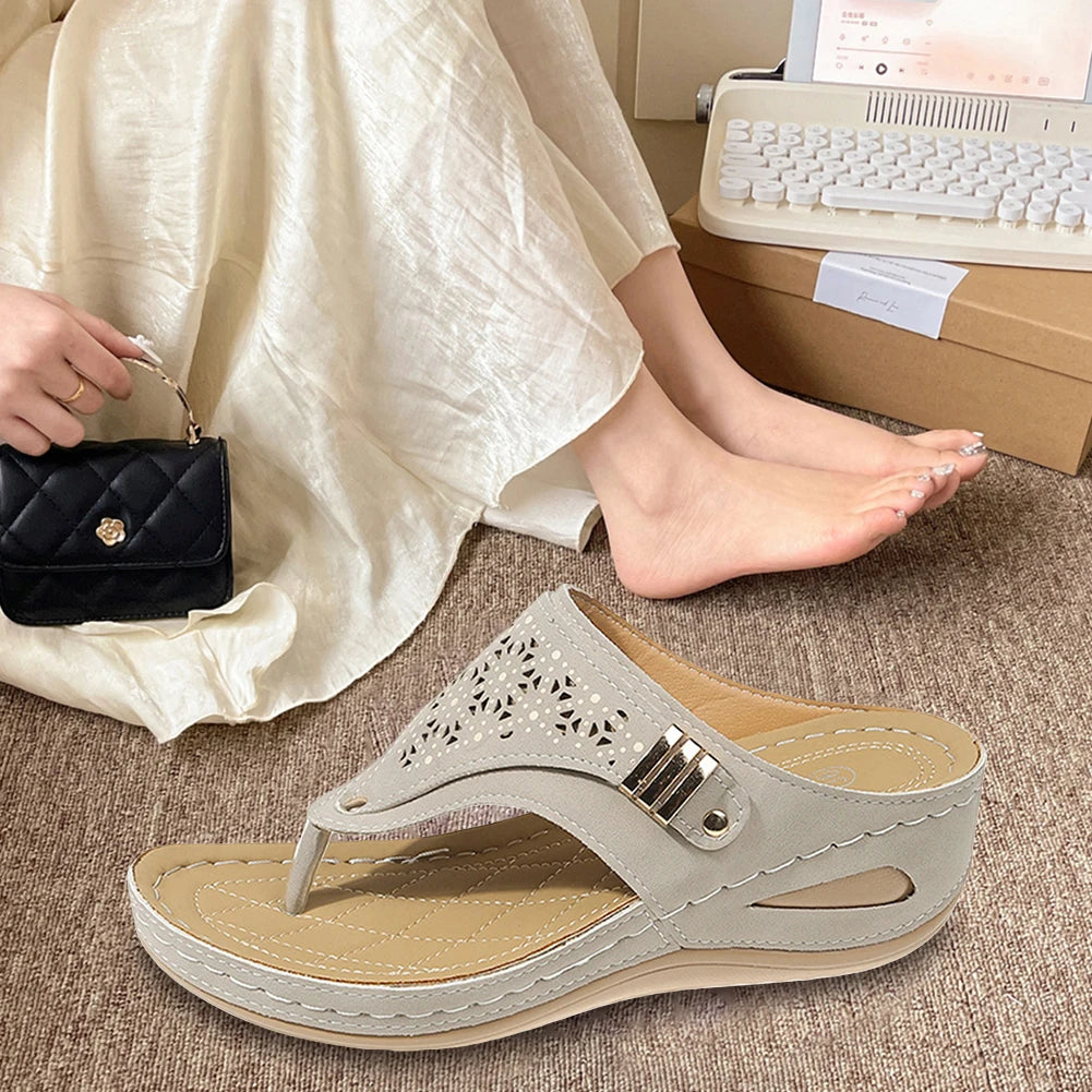 Women Orthopedic Sandals Casual Wedge Sandals Breathable Thick Sole Beach Shoes Comfortable Clip Toe Sandals for Outdoor Travel