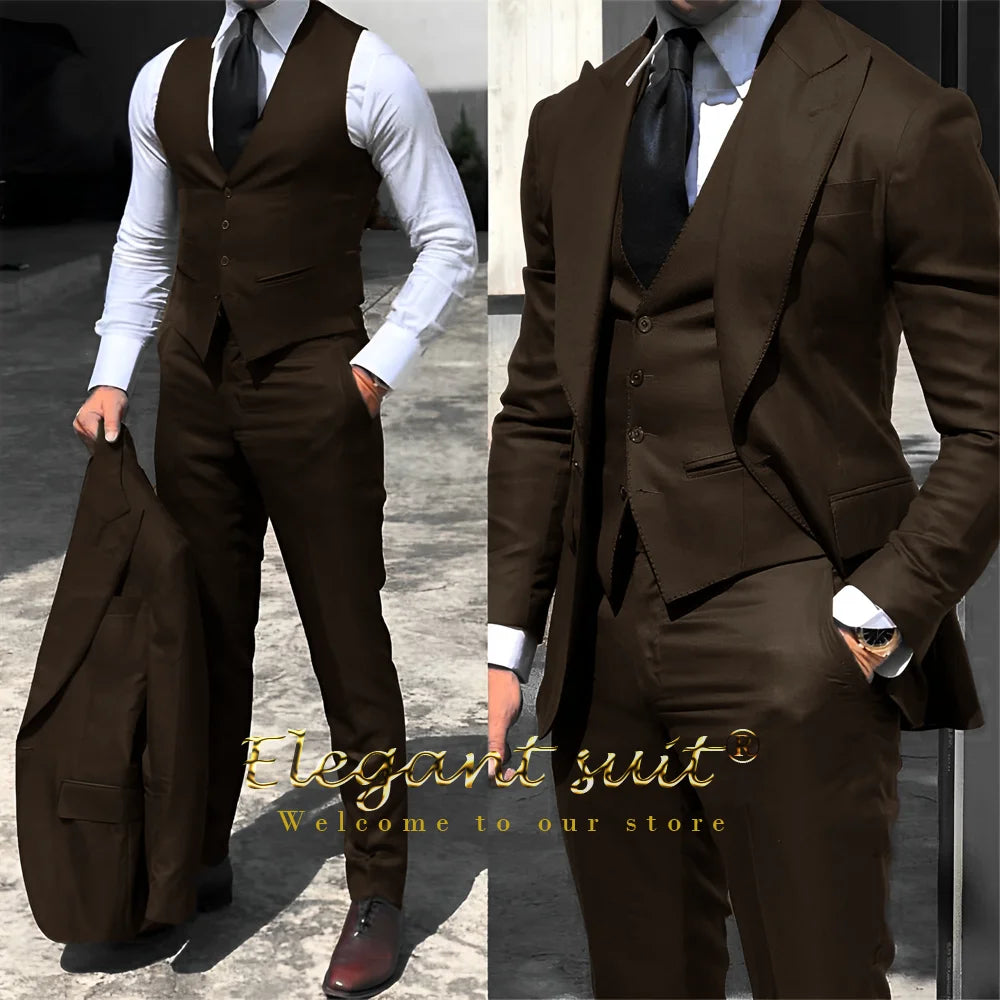 Men's business suit 3-piece set (jacket + vest + trousers) advanced custom men's office formal suit set