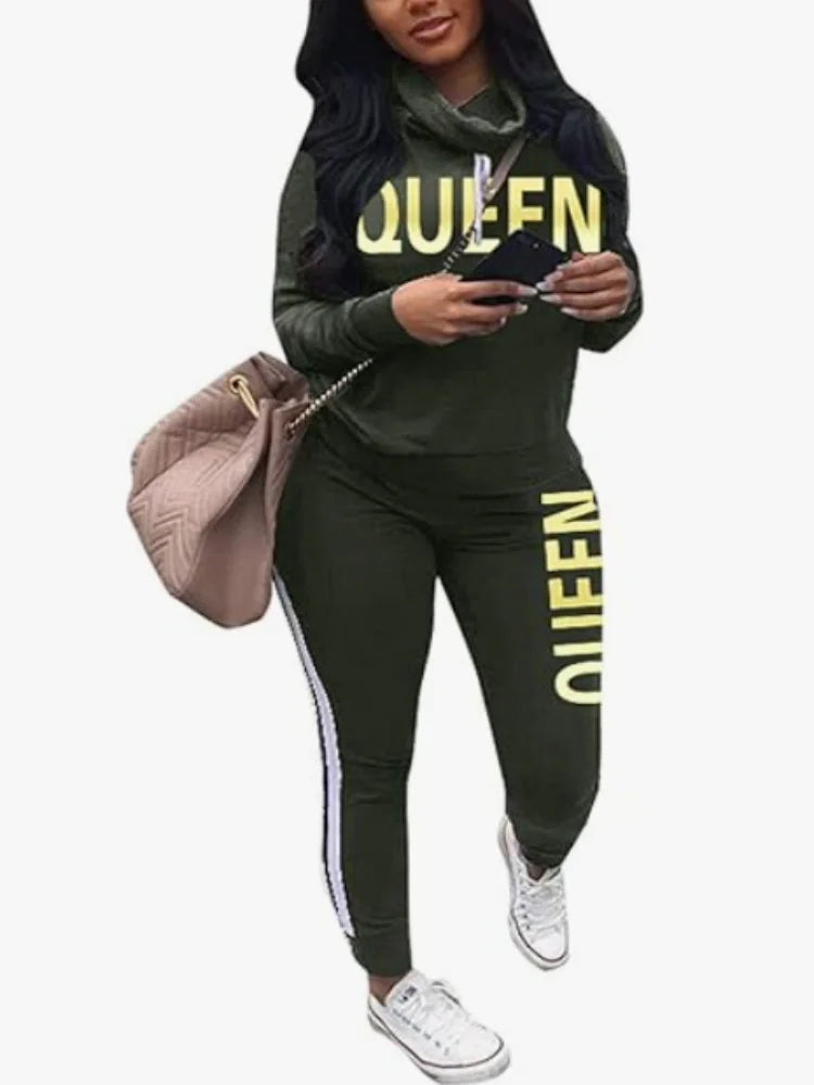 Women Two Piece  Round Neck Pullover Top with Long Pants Casual Outfit