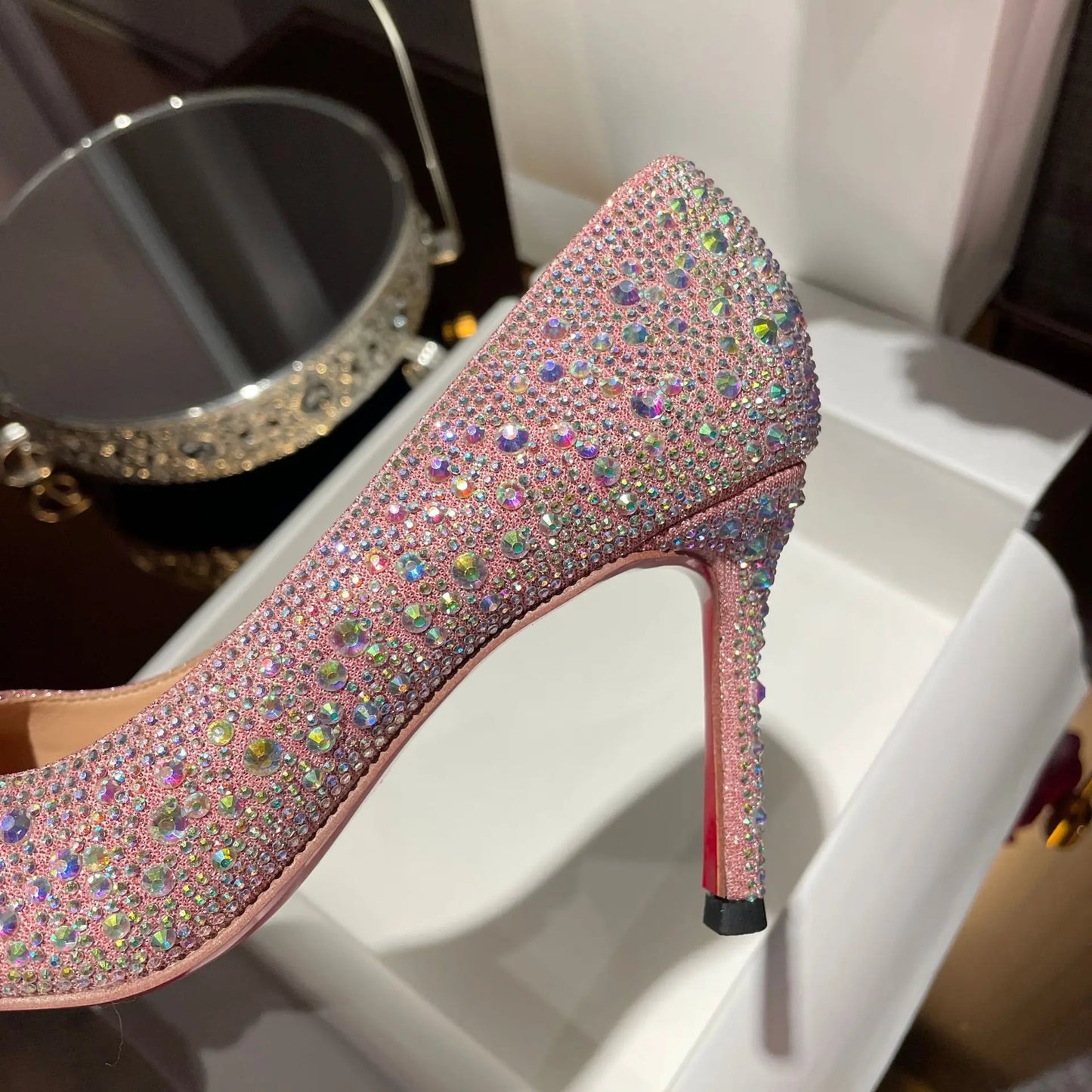 Pumps Slender Fashion Dress Sexy Heel High Heels Pointed Black Rhinestone