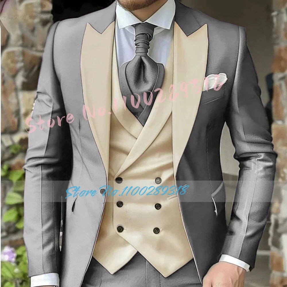 Classic Suits For Men Custom Made 3 Piece Jacket Vest Pants Set Formal Business Tuxedos