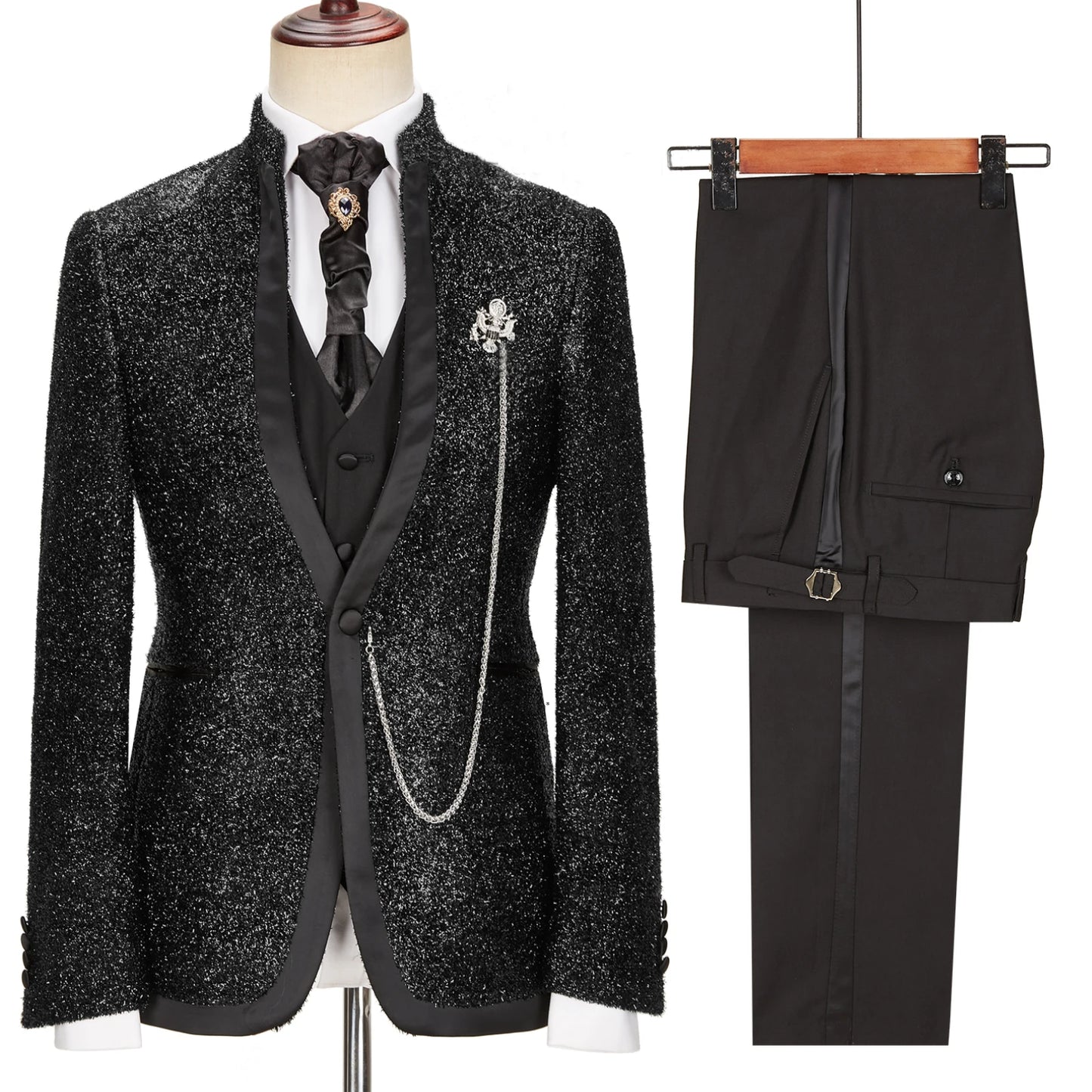 Latest Designs Men's Suits Shawl Lapel Groom Tuxedos Slim Fit Terno Prom Party 3 Pieces Set
