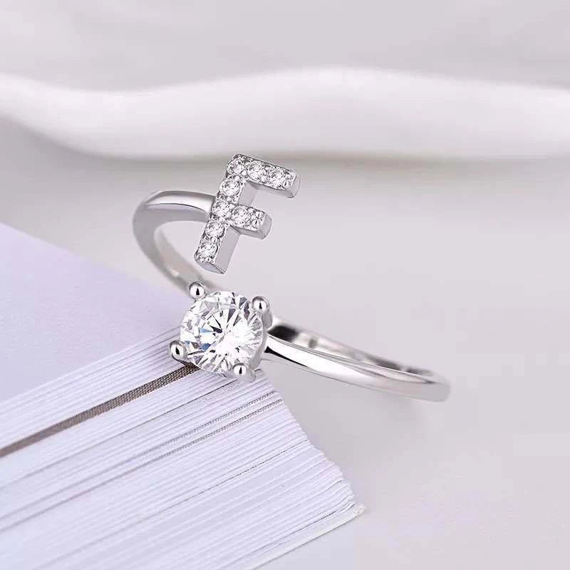 Shining Rhinestone 26 Letters Adjustable Rings  Initial A-Z Alphabet Opening Ring