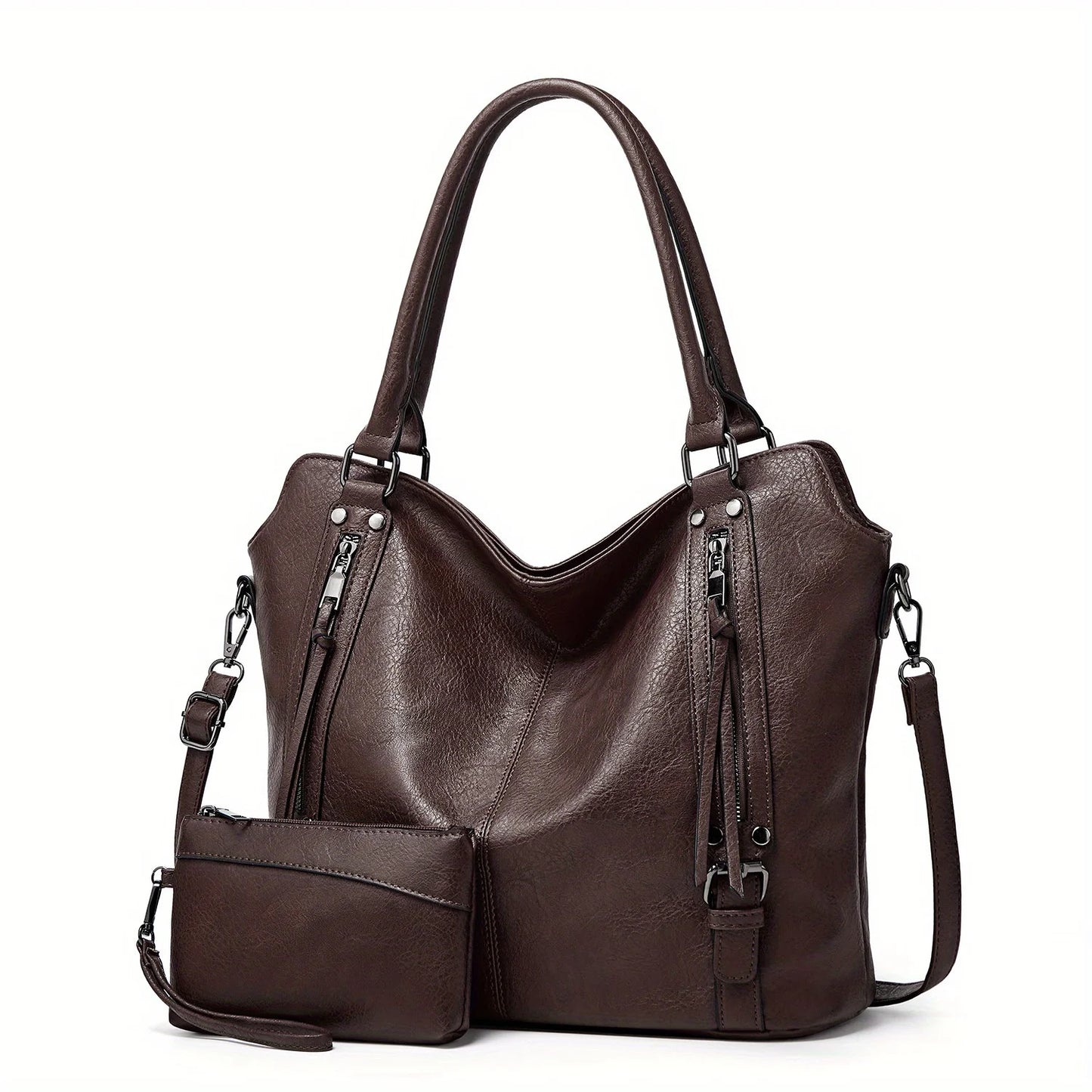 2PC Set Purses Tote Bag For Women, Handbags PU Leather Large Shoulder Bag,  Cow Pattern Work Bags With Multi-Pockets, Designer