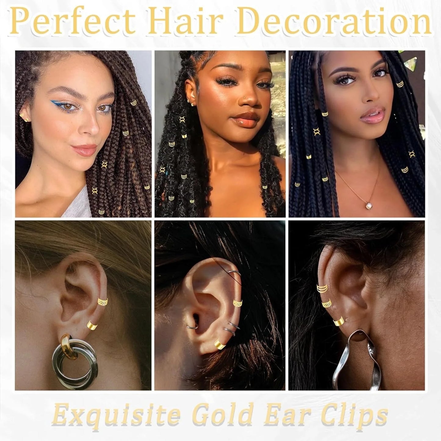 40PCS Hair Jewelry for Braids Hair Cuffs Multi Style Rings Adjustable Hair Beads for Braid  Dreadlock Accessories